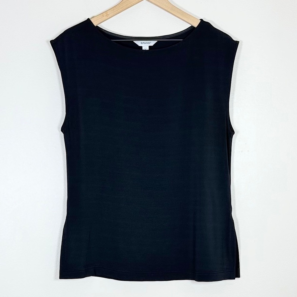 SPANX Womens Black Sleeveless Top M Rayon Spandex Stretch Side Slit Layering